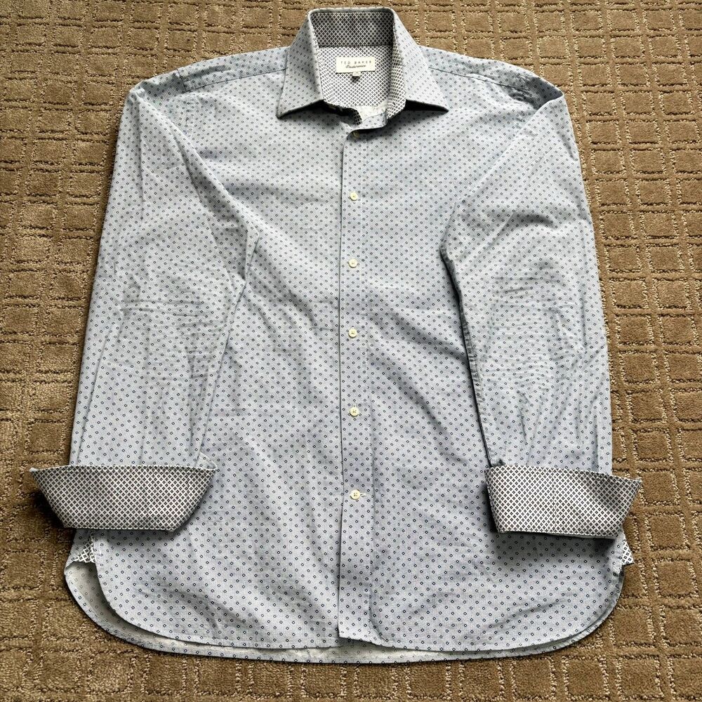 Ted Baker Button Down Dress Shirt Mens 16 Flip Cuff Collared Long Sleeve Preppy